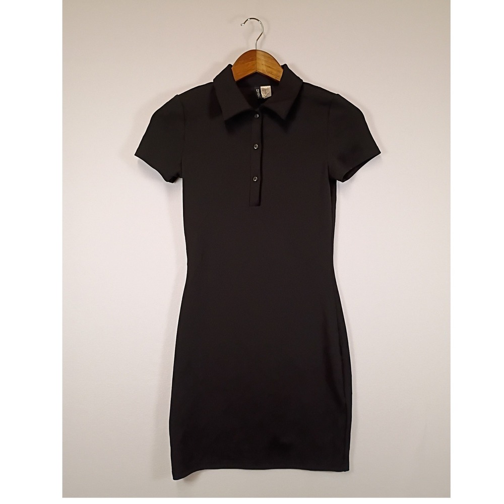 Preppy H&M Divided Womens XS Black Short Sleeve Polo Bodycon Mini Dress